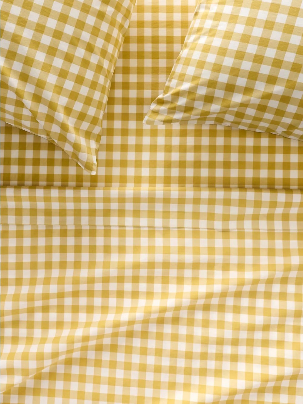 Anthropologie Mustard and White Gingham Queen Sheet Set